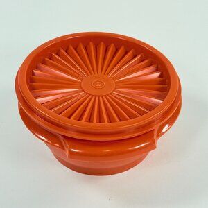 Vintage Tupperware Orange Bowl Sunburst Lid 812-58 1323-18 Plastic